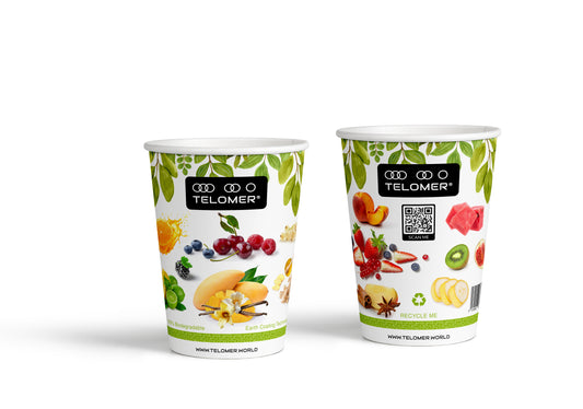 1000 empty Biodegradable Paper Cups - Telomer Health & Well-being Fruits Drink of 330ml / 12oz